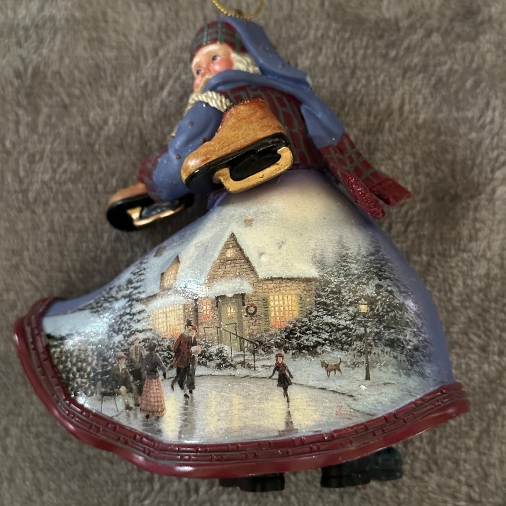 Thomas Kinkade Skater's Pond Santa Ornament Ashton-Drake 2003